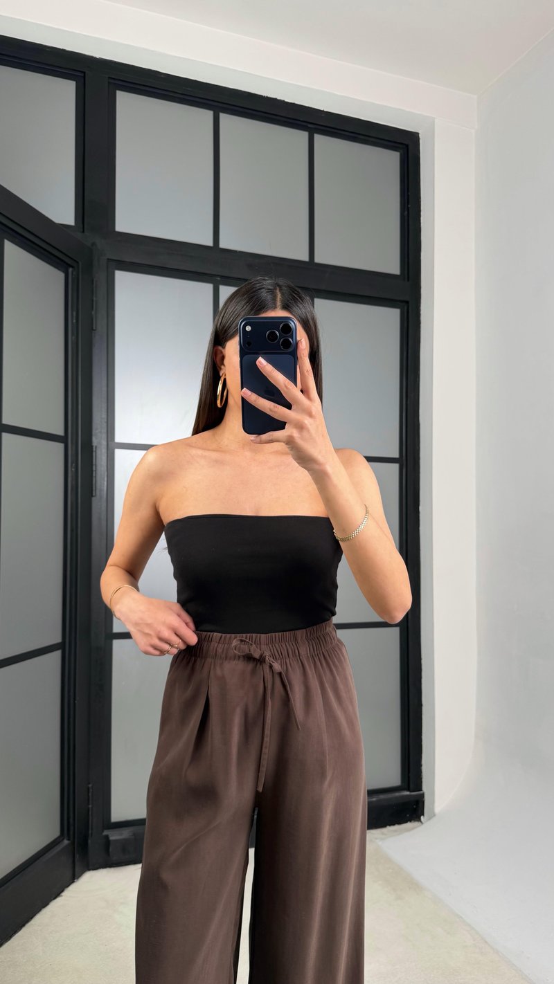 Kahve Beli Lastikli Tencel Pantolon GAUS-01331