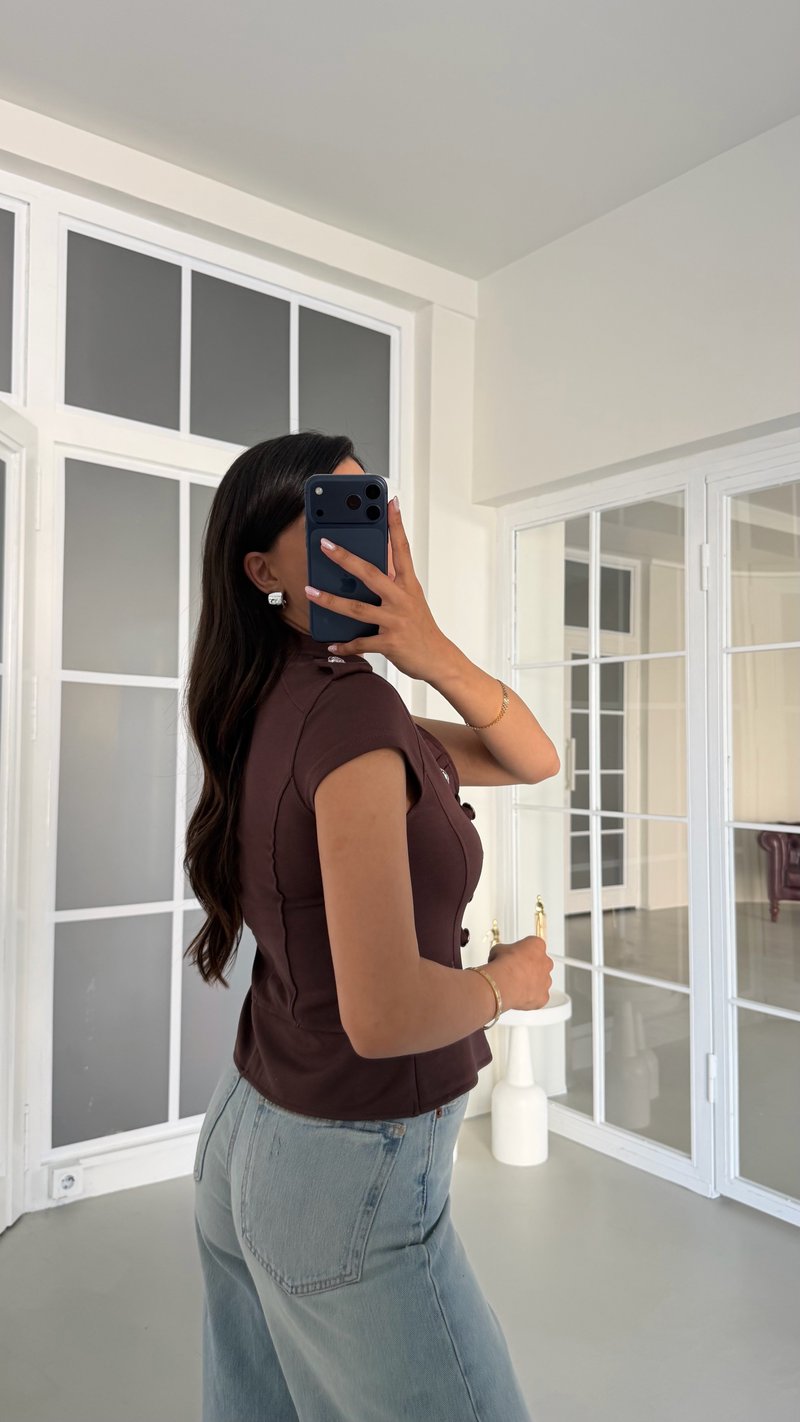 Kahve Apoletli Fermuarlı Modal Kumaş Yelek GAUS-01780