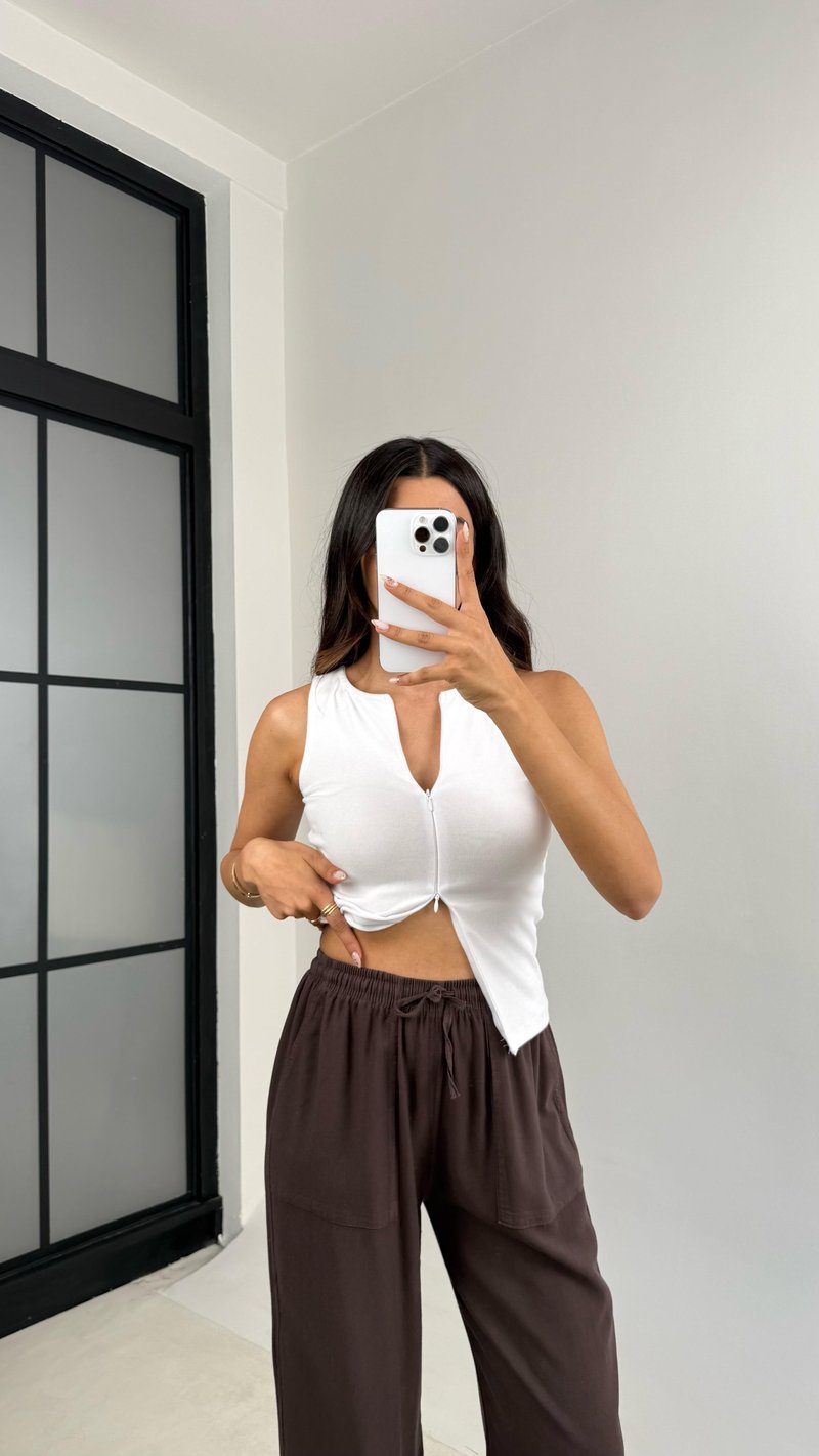 Acı Kahve Beli Lastikli Cep Detaylı Gabardin Pantolon GAUS-0082