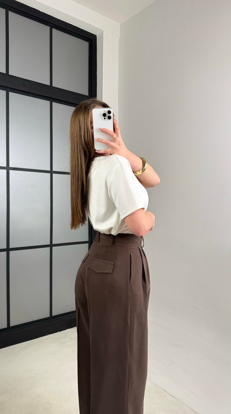 Kahve Cep Detaylı Tencel Pantolon GAUS-00992