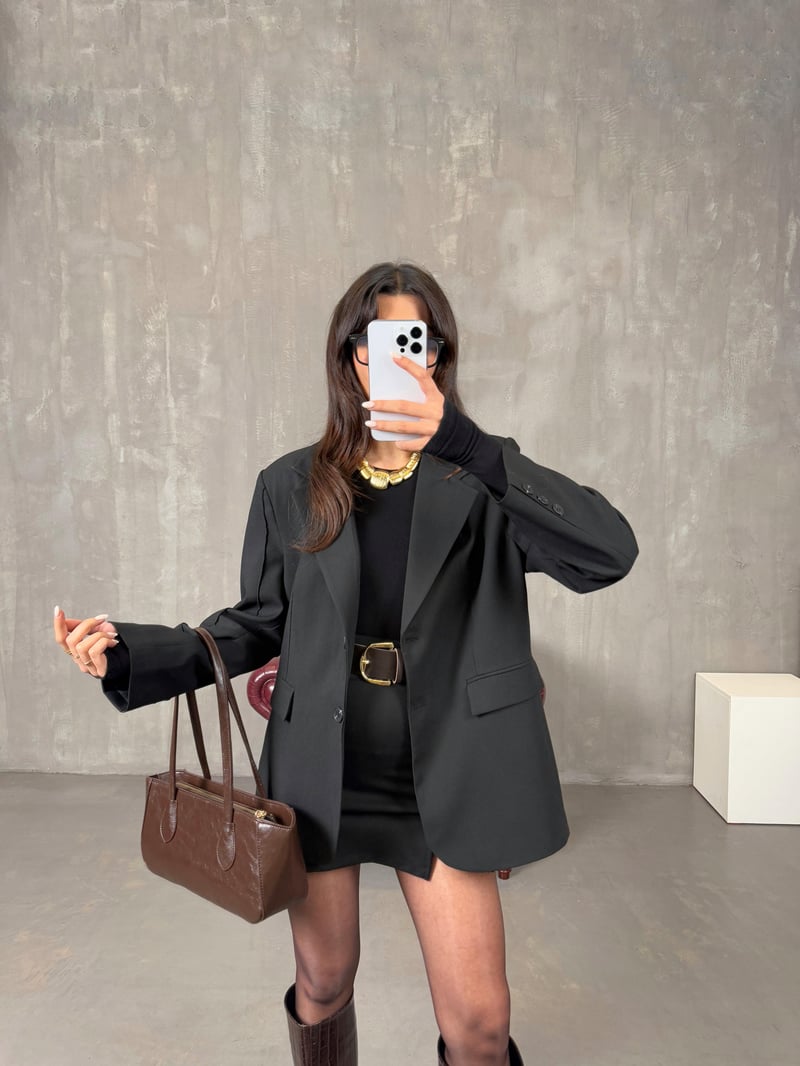 Lenora Siyah Astarlı Blazer Ceket