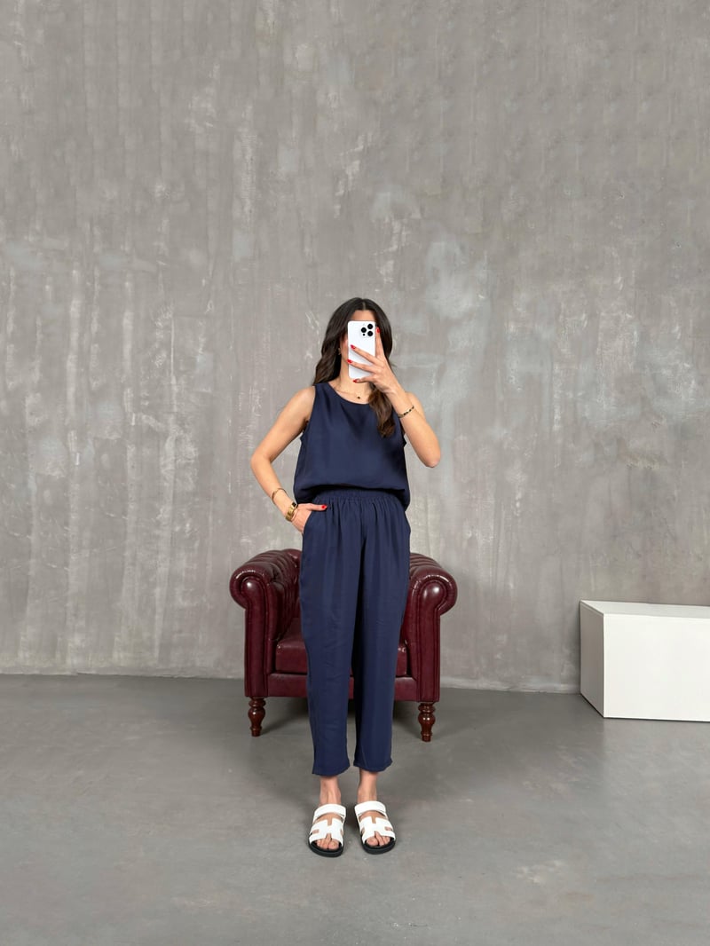 Navy Blue Sleeveless Sensual Set Gaus00165