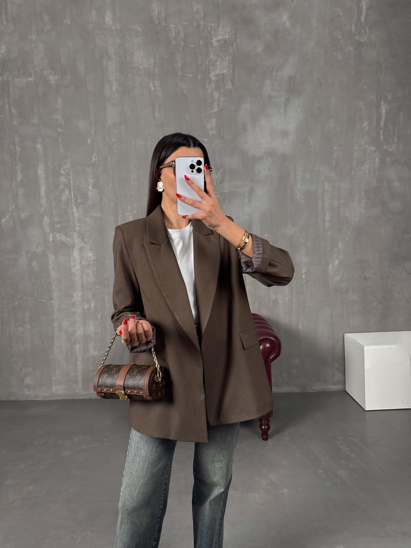 Vena Kahve Astarlı Vatkalı Blazer Ceket
