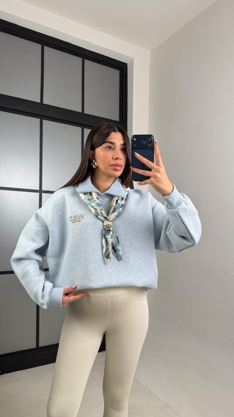Açık Mavi Şardonlu Fular Detaylı Sweatshirt GAUS-01078
