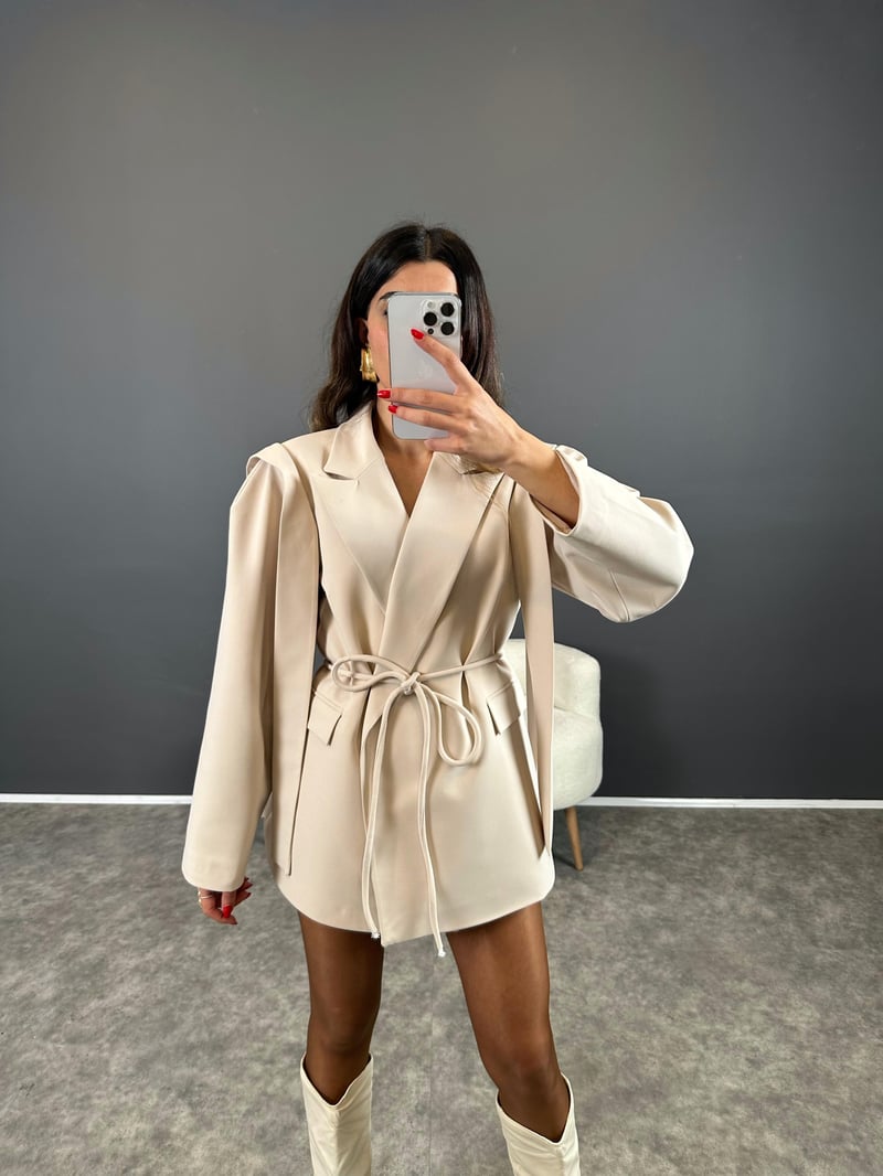 Marisol Premium Taş Bağlamalı Astarlı Blazer Ceket