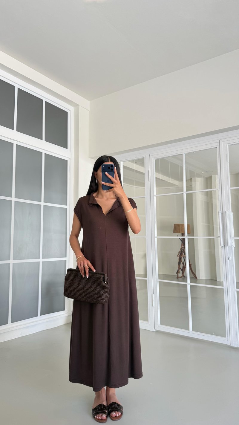 Acı Kahve Polo Yaka Basic Modal Elbise GAUS-01542