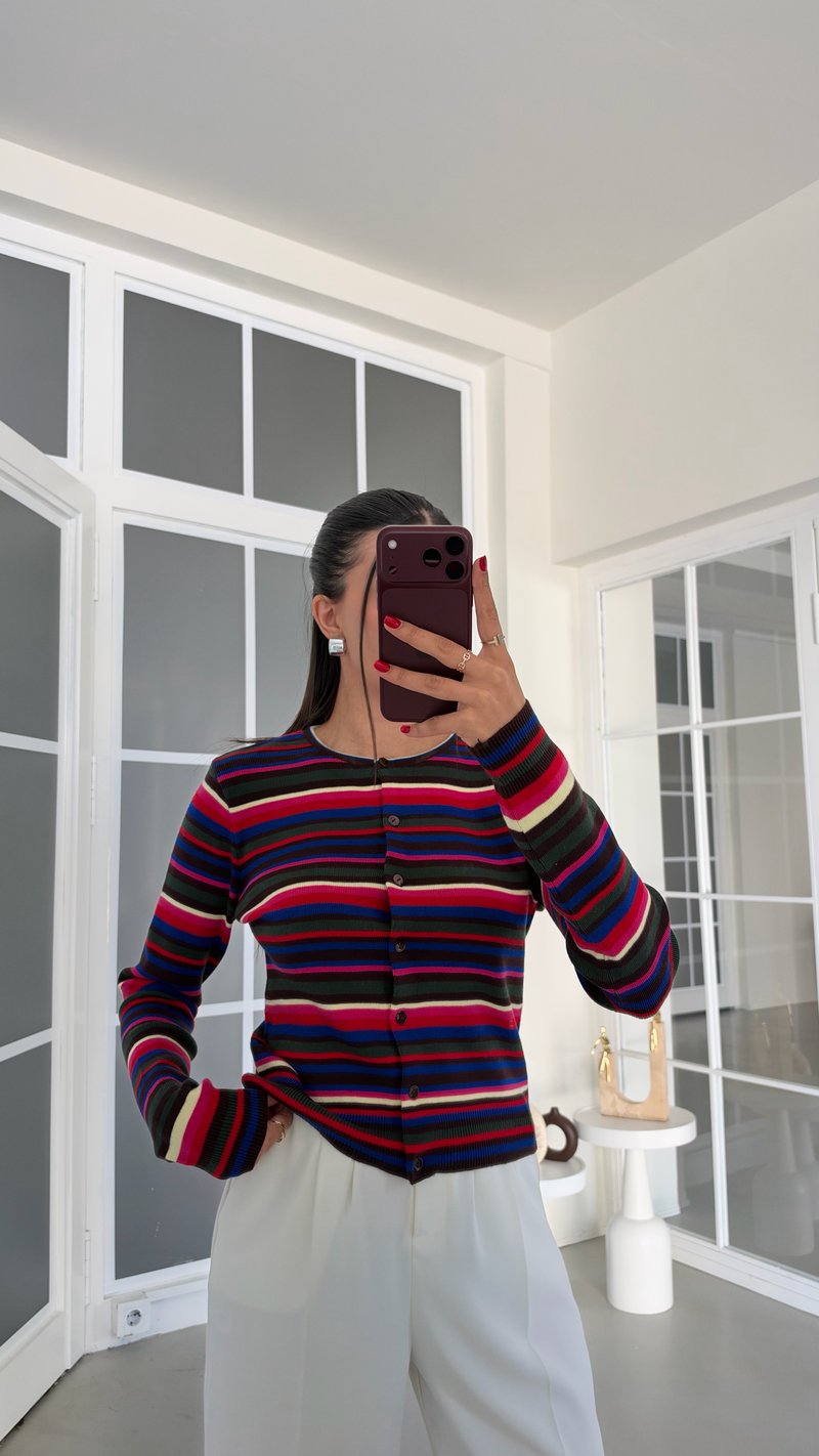 Çok Renkli Şeritli Triko Hırka GAUS-02244