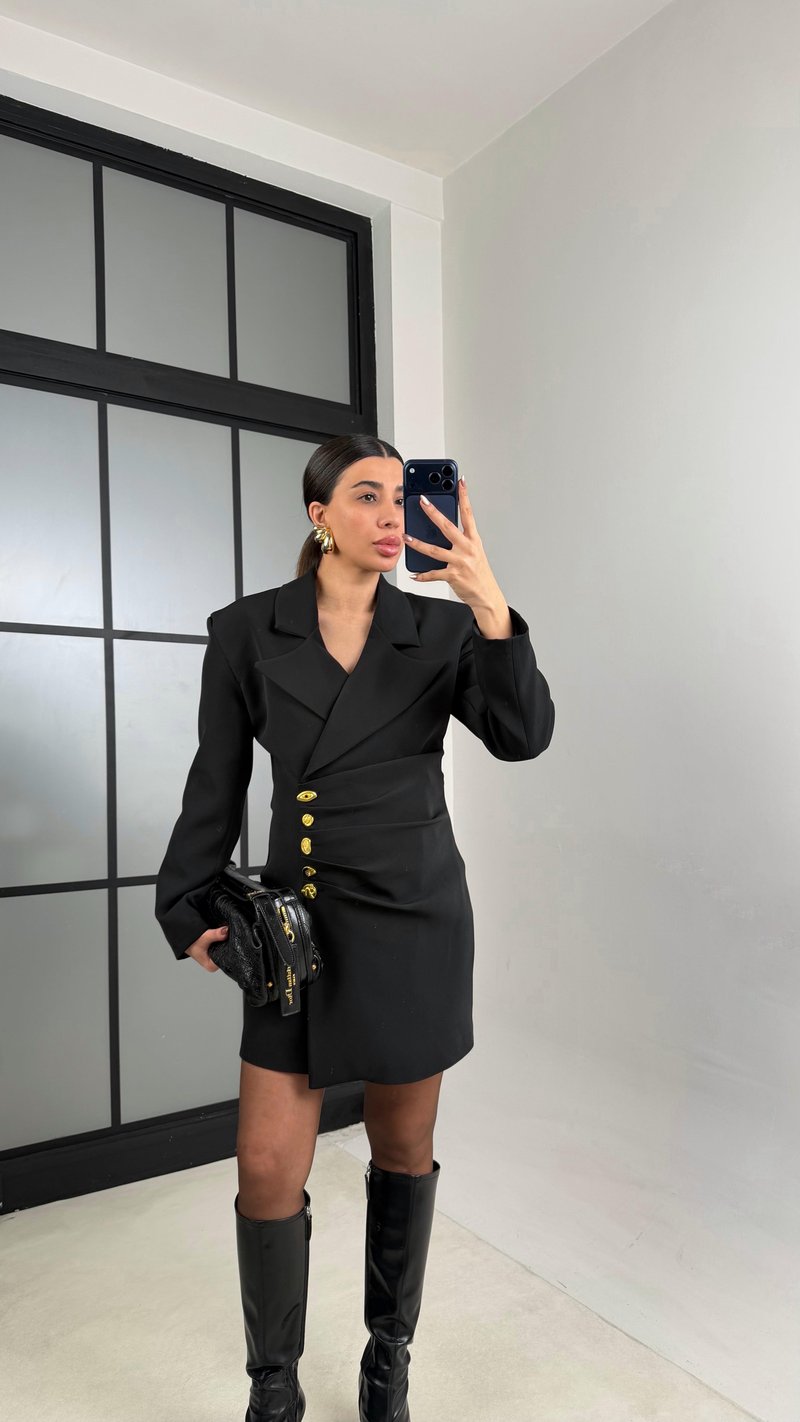 Siyah Vatkalı Astarlı Ceket Elbise GAUS-01074