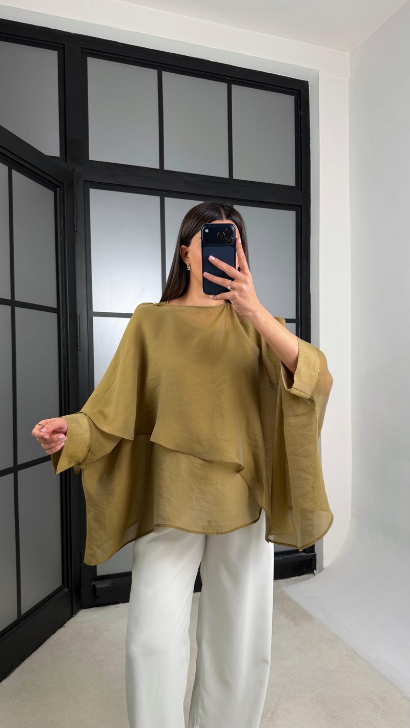 Yağ Yeşili Transparan Premium Tasarım Pelerin GAUS-01110