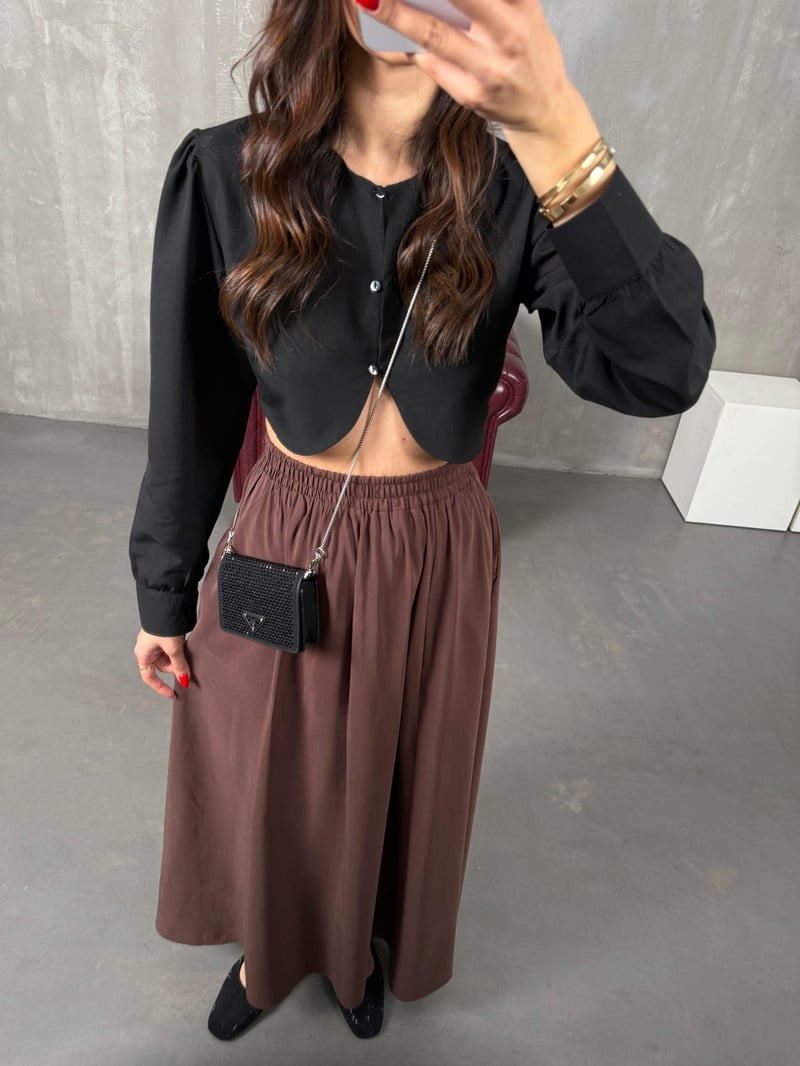 Mona Brown Long Skirt Sensual with Pockets