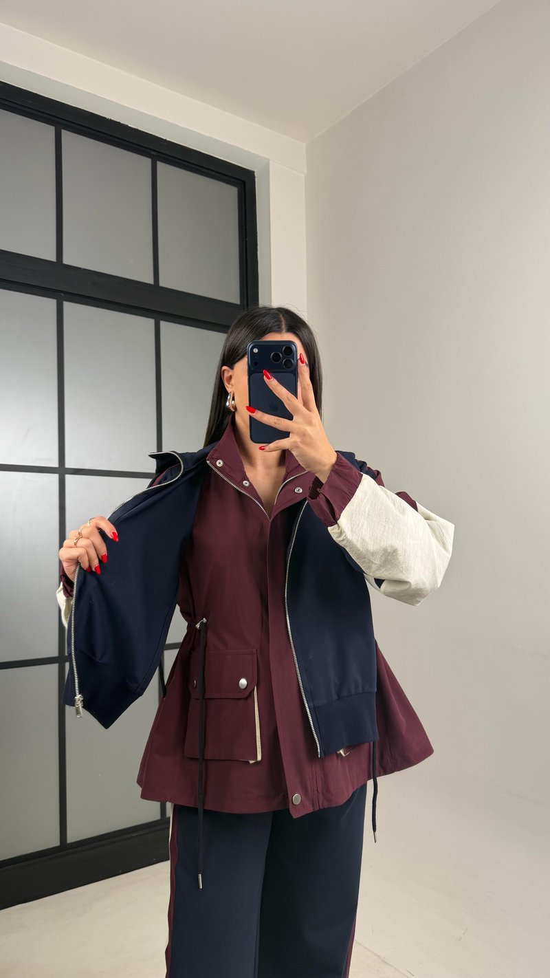 Bordo Garnili Ceket Beli Lastikli Pantolon İkili Tasarım Takım Gaus-00699 Gaus-01024