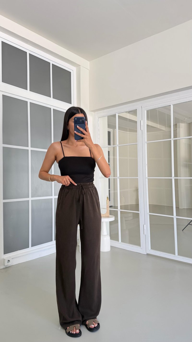 Acı Kahve Yıkamalı Beli Lastikli Tencel Pantolon GAUS-01678