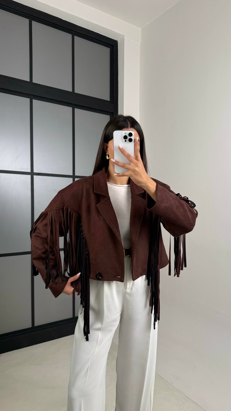 Acı Kahve Vintage Püsküllü Süet Ceket GAUS-00483