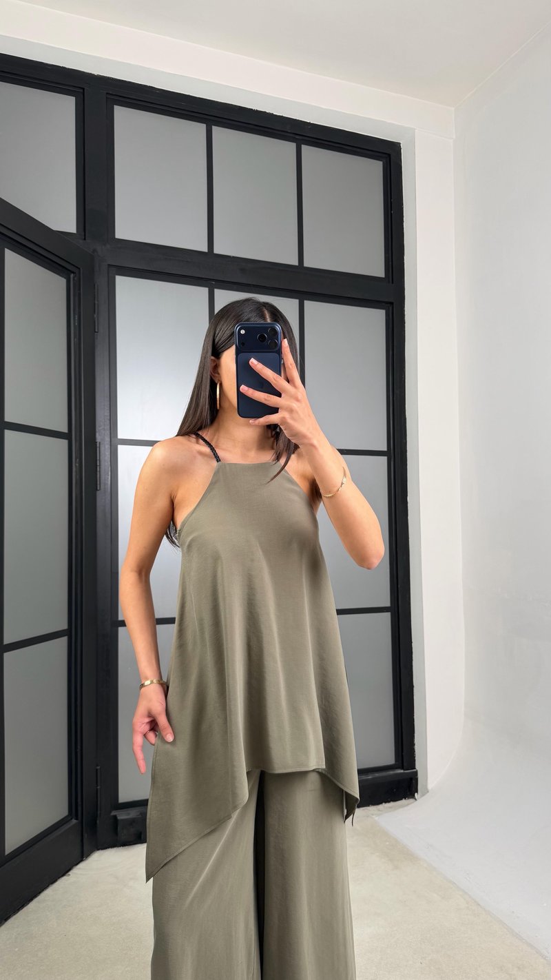 Yeşil Örgü Askılı Tencel Tulum GAUS-01436