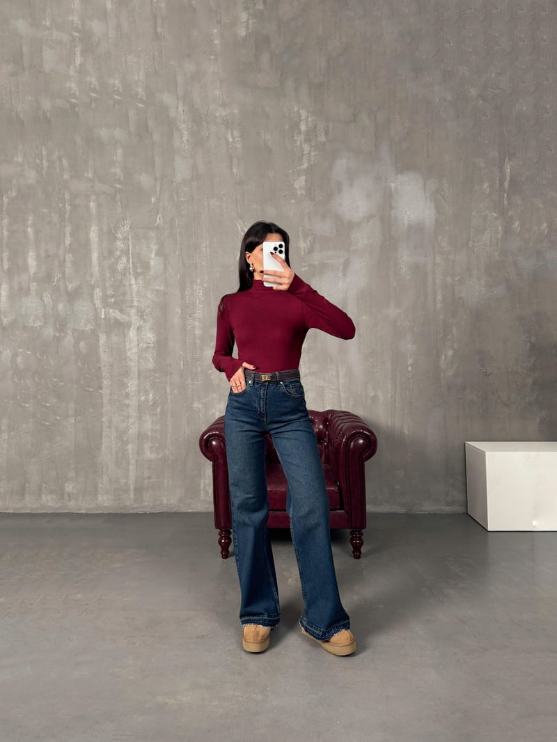 Chest Koyu Mavi Paça Detaylı Wide Leg Jean
