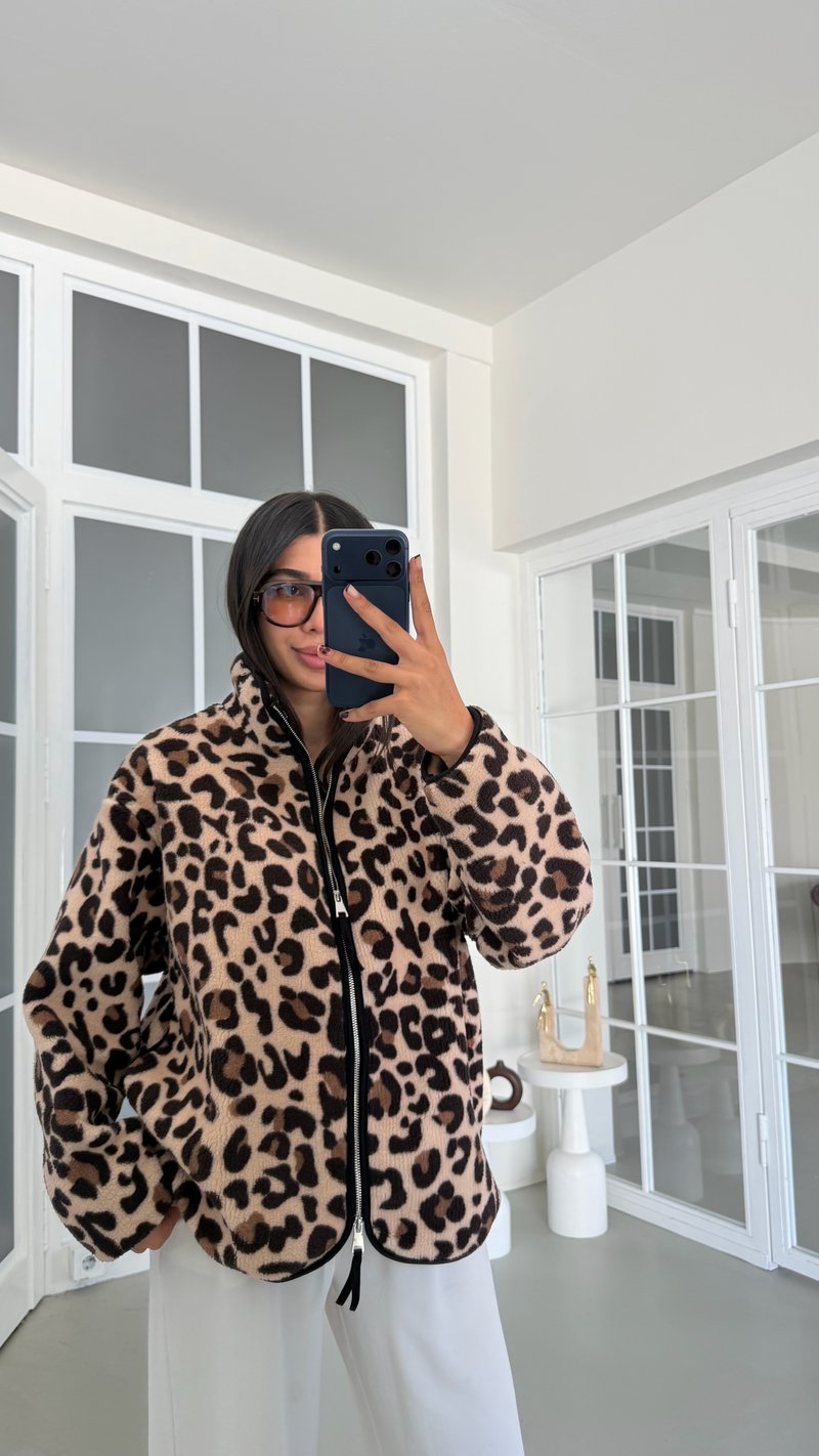 Leopar Desenli Fermuarlı Polar Sweatshirt GAUS-01916 GAUS-01990