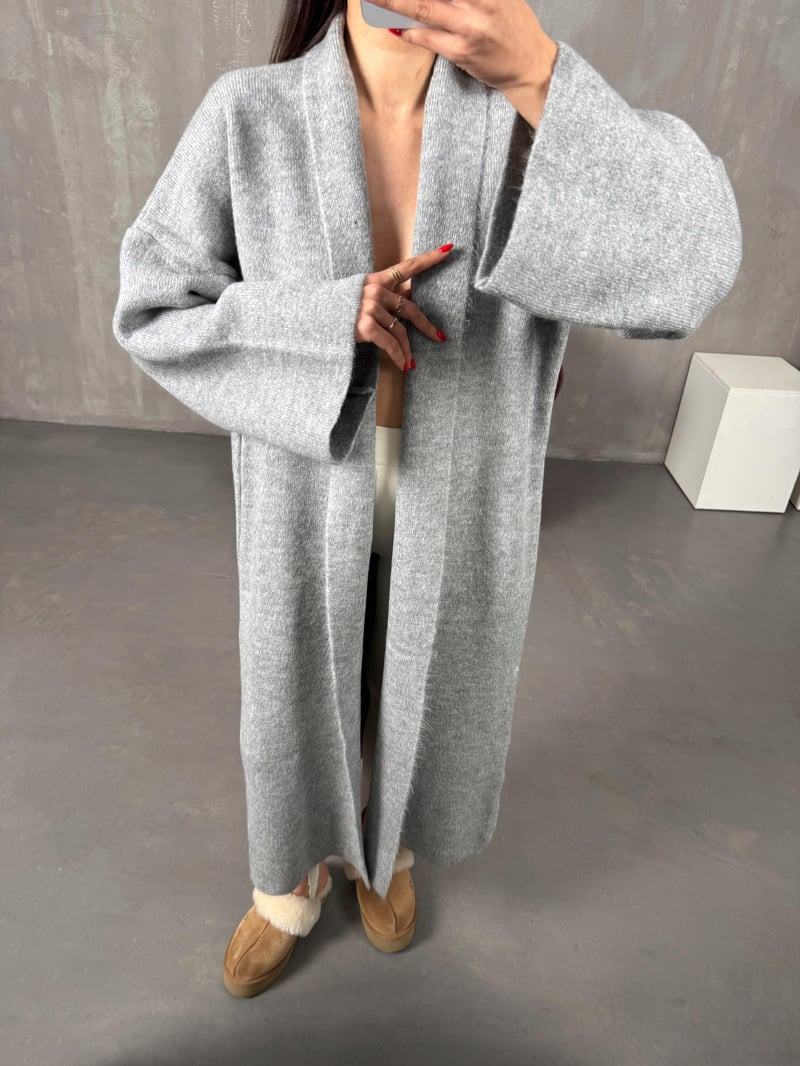 Algis Gri Oversize Uzun Hırka