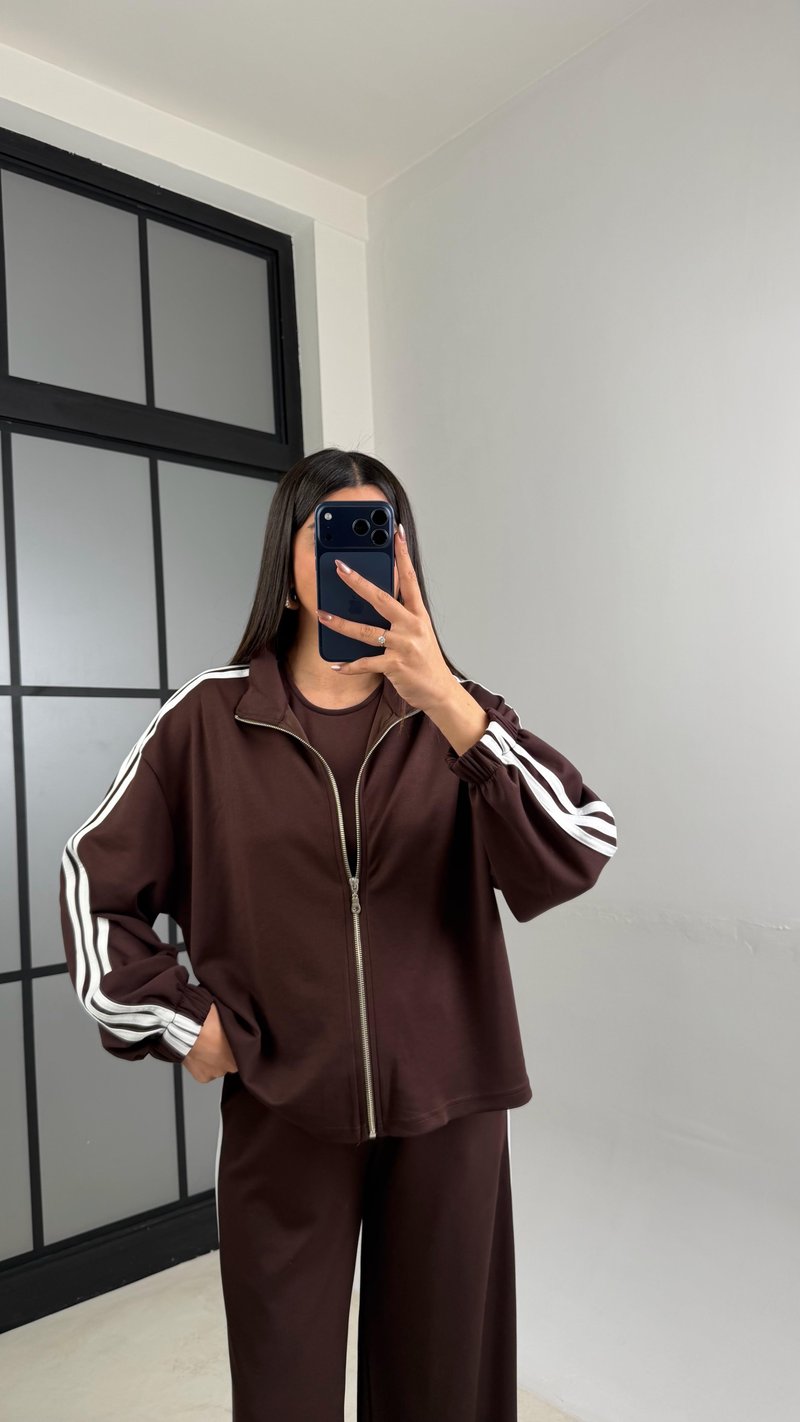 Acı Kahve 3lü Şerit Detaylı Modal Takım GAUS-01140