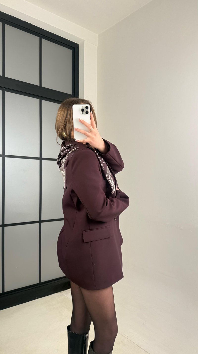Mürdüm Astarlı Vatkalı Fular Detaylı Blazer Ceket GAUS-00976