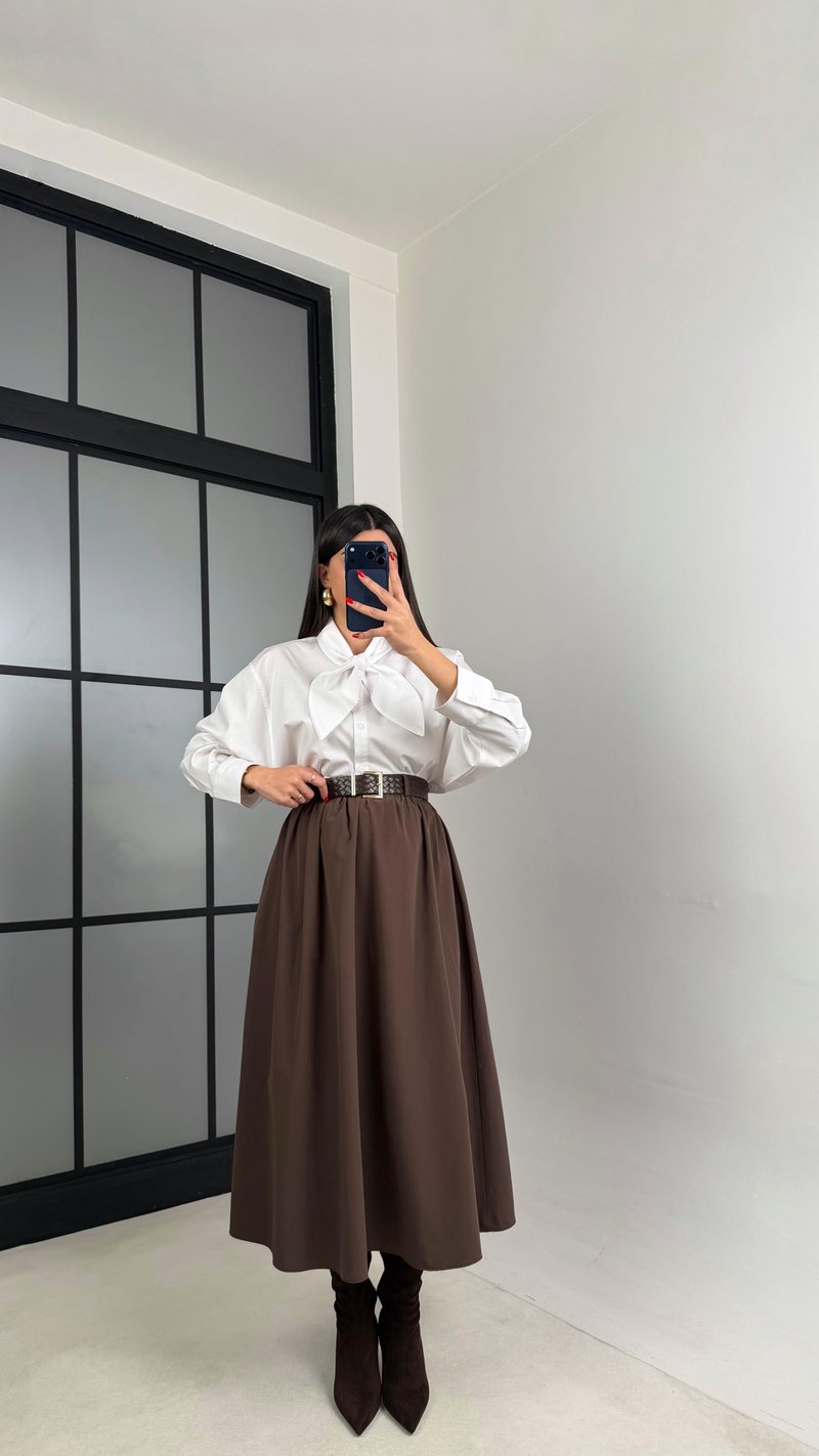 Acı Kahve Cepli Kemerli Etek GAUS-00996