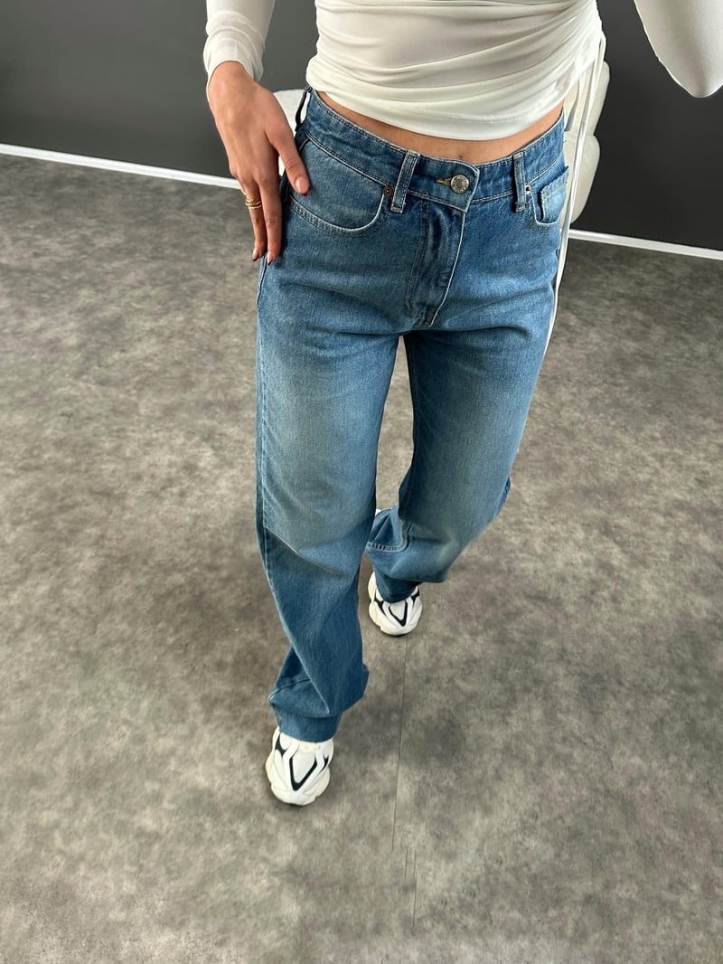 Poe Mavi Kesik Paça Straight Leg Jean