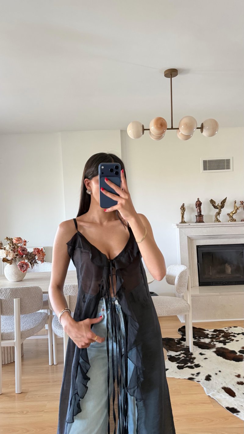 Siyah Fırfır Detaylı Tasarım Kimono GAUS-01619