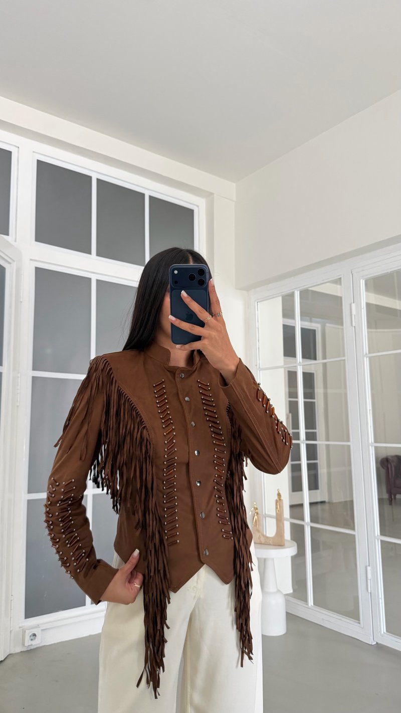 Taba Vatkalı Astarlı Püskül Detaylı Premium Süet Ceket GAUS-02157
