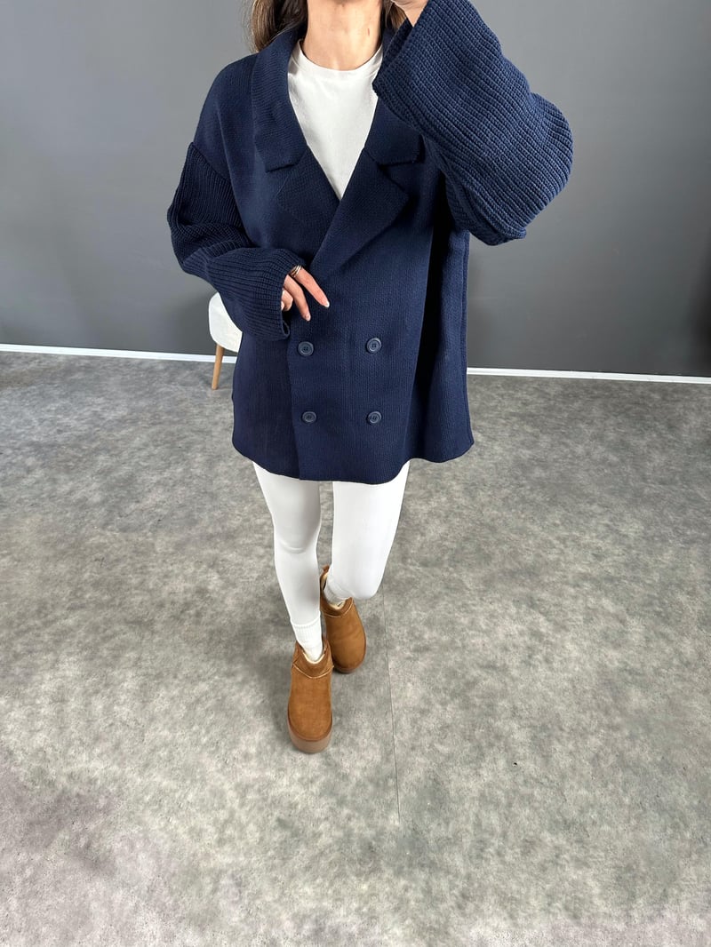 Life Lacivert Oversize Düğmeli Premium Hırka