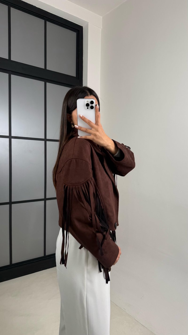 Acı Kahve Vintage Püsküllü Süet Ceket GAUS-00483