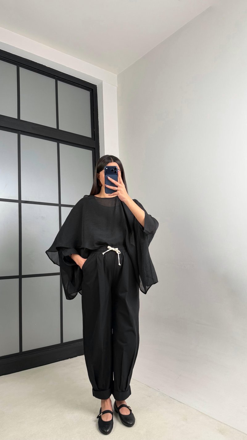 Siyah Beli Lastikli Muadil Pantolon GAUS-01119