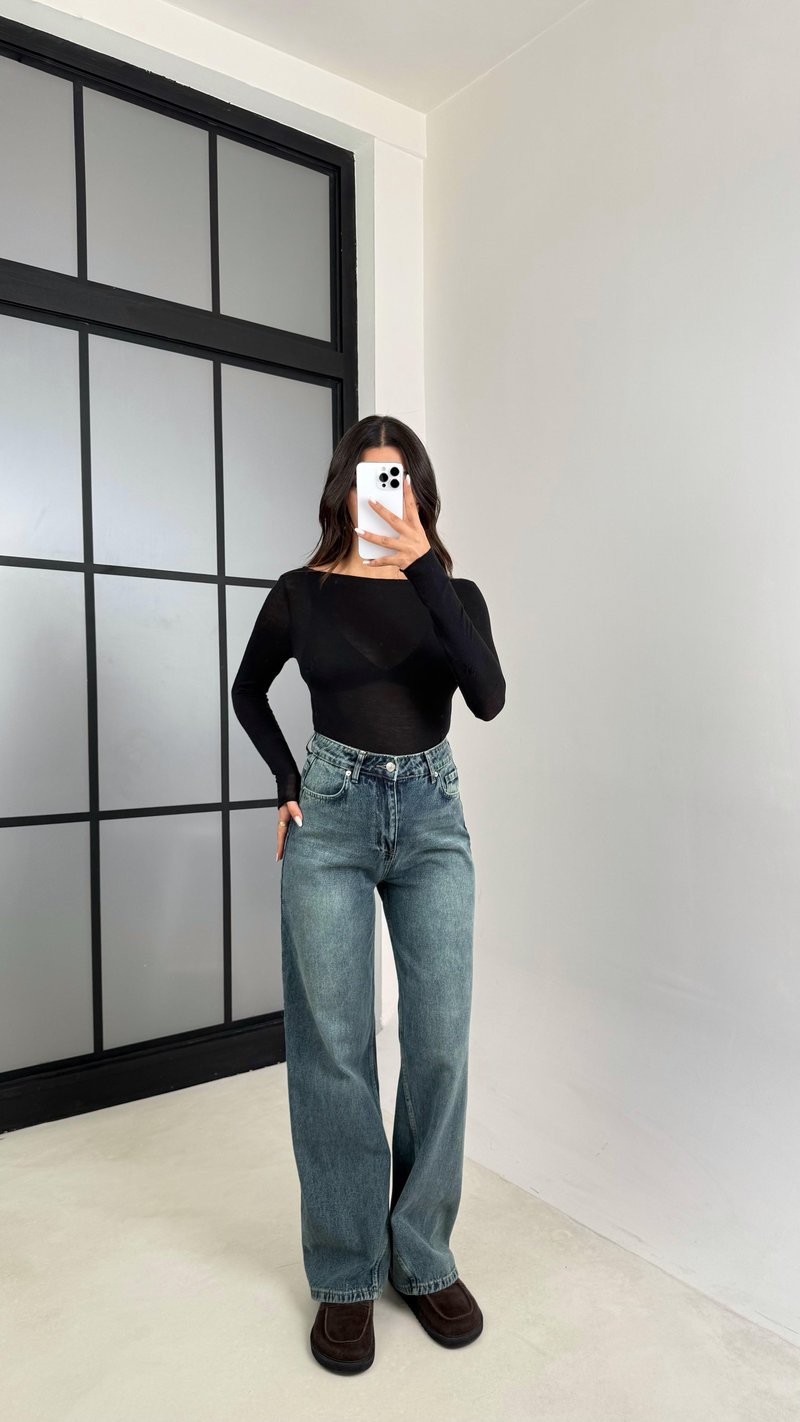 Mavi Yüksek Bel Straight Jean GAUS-00547