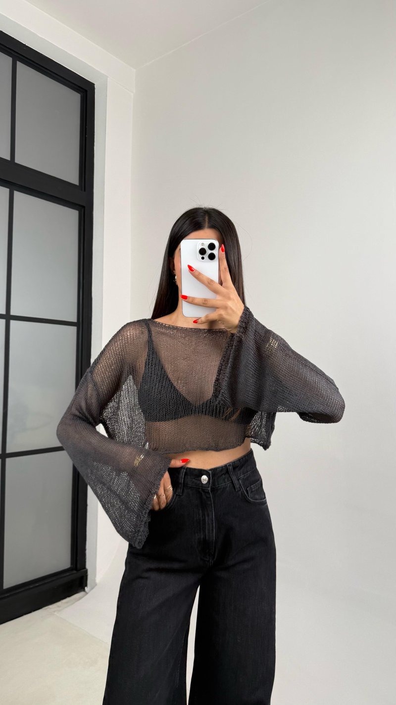 Füme Kolu Volanlı Merserize Bluz GAUS-0061