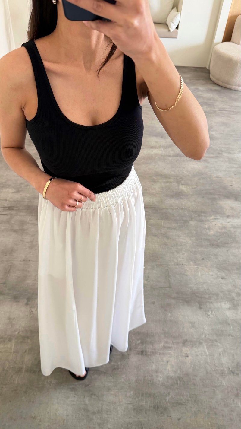 Beyaz Beli Lastikli Tencel Etek GAUS-01321