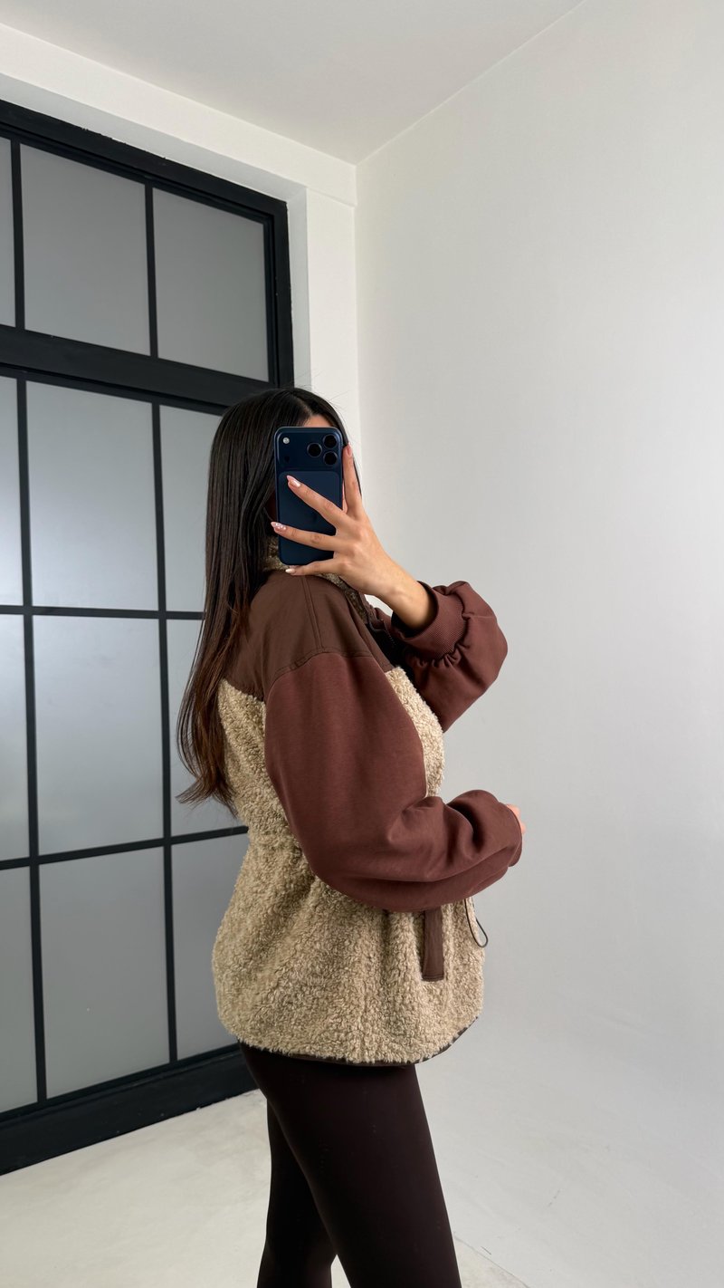 Kahve Beli Lastikli Muadil Peluş Ceket GAUS-00833
