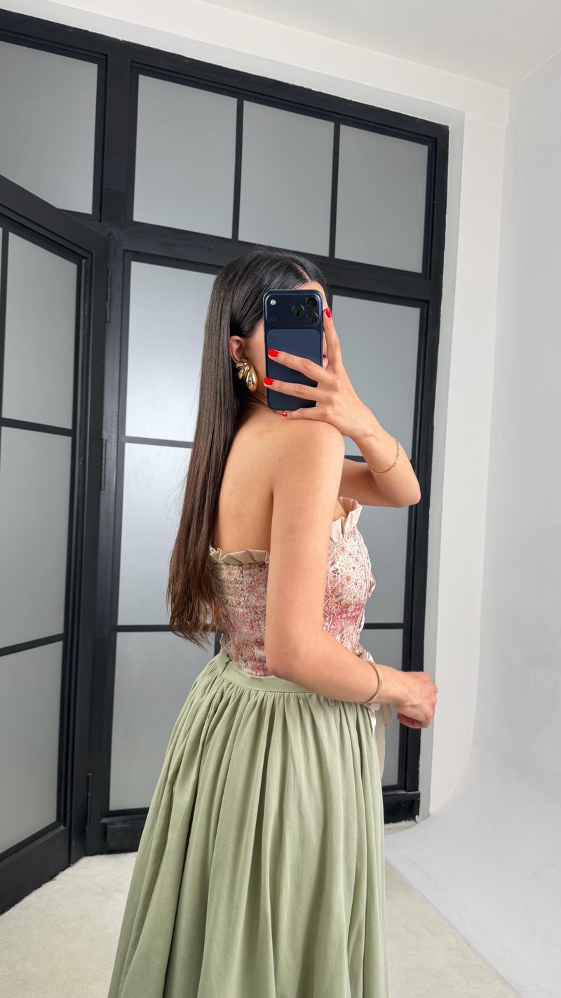 Pudra Pembe Çiçek Desenli Korse GAUS-01552