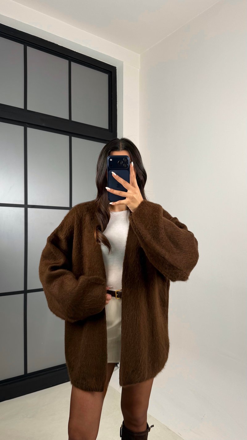 Kahve Oversize Triko Hırka GAUS-00525