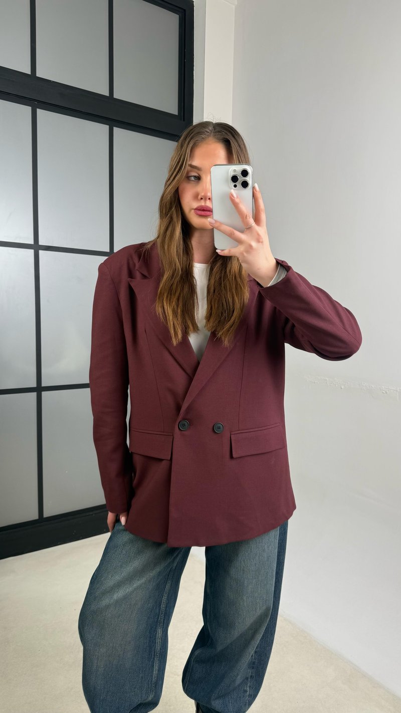 Bordo Astarlı Vatkalı Cep Detaylı Blazer Ceket GAUS-01158