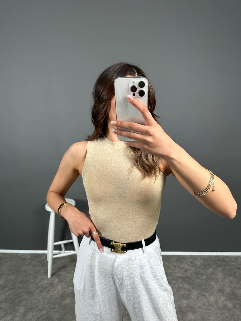 Gold Simli Halter Atlet