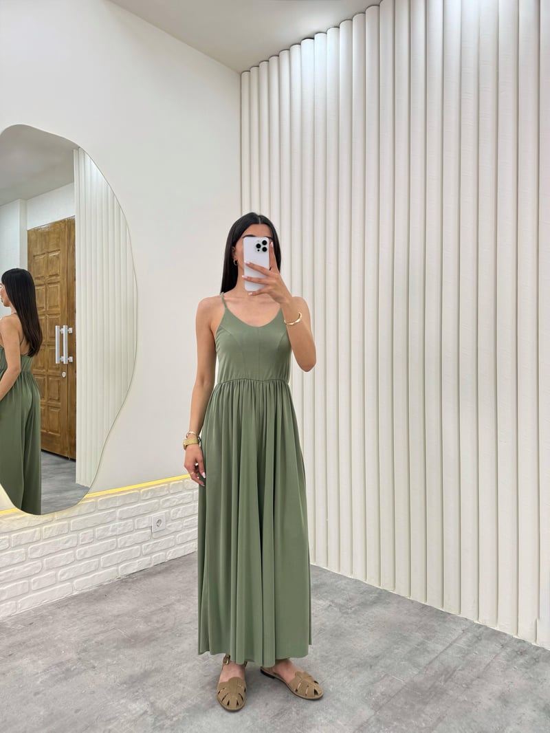 Yeşil Askısı Ayarlanabilir Modal Kumaş Tulum Gaus00331