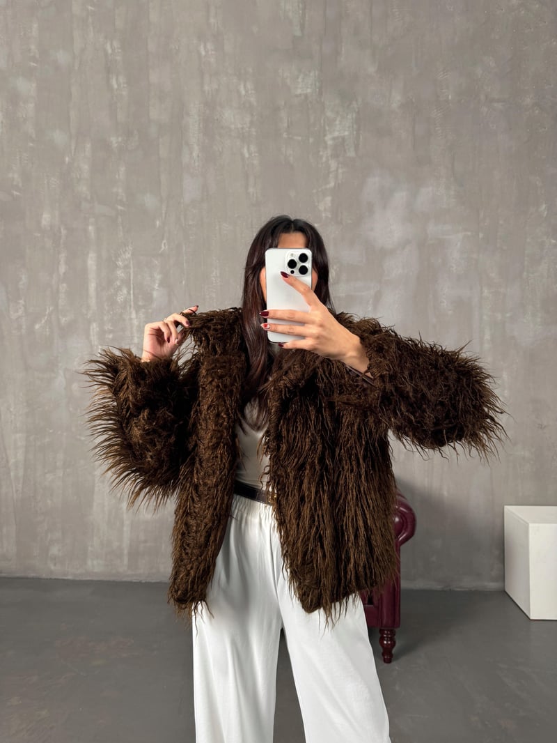 Noag Kahve Püsküllü Astarlı Kürk