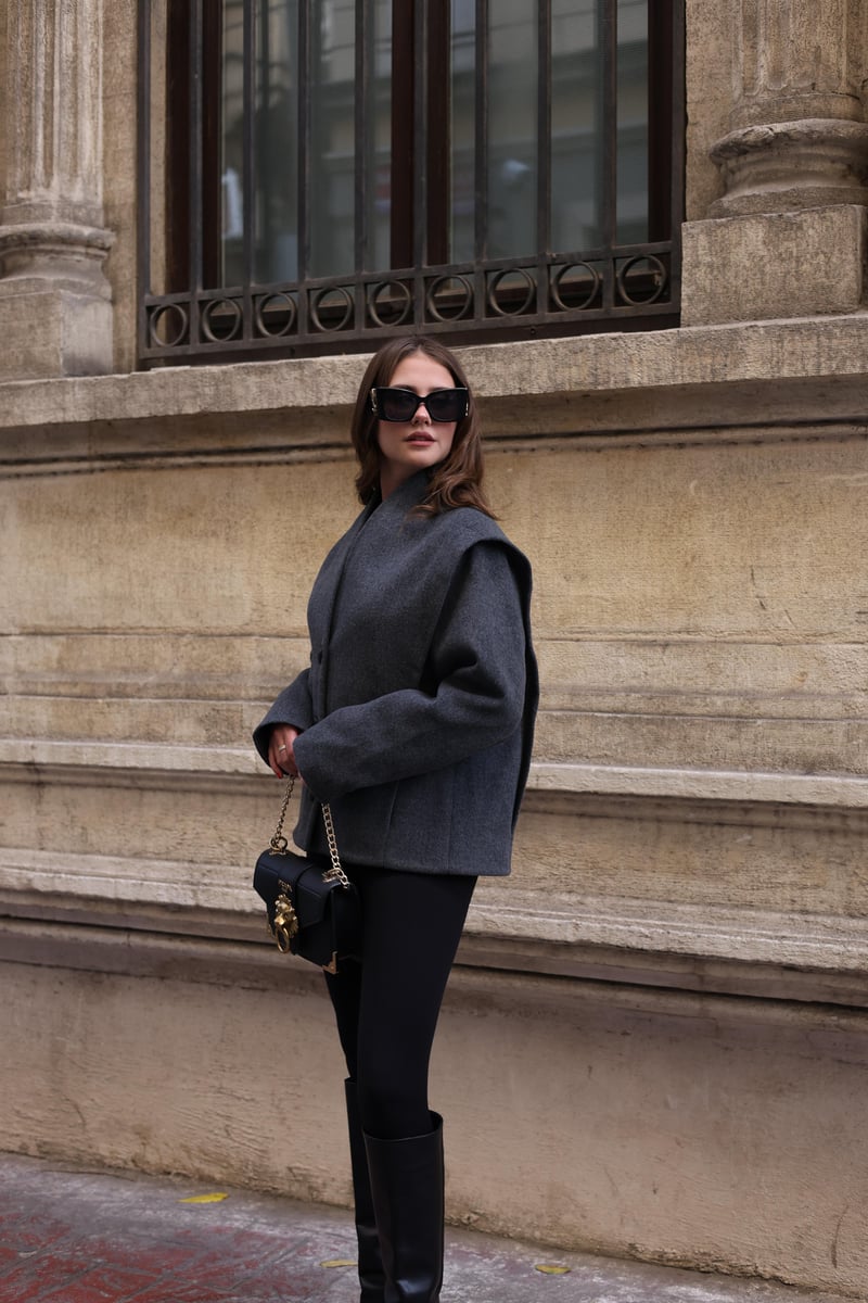 Antrasit Astarlı Kısa Kaşe Kaban GAUS-00667