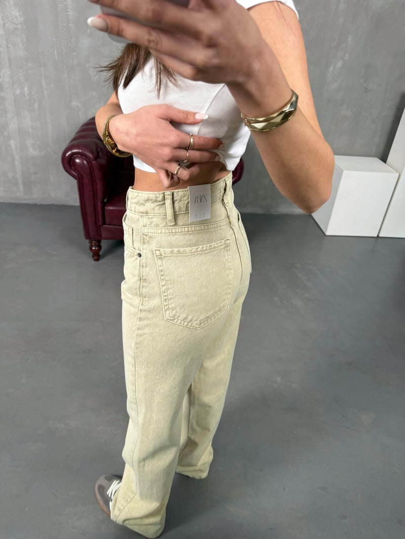 Ricco Washed Bone Wide Leg Jean