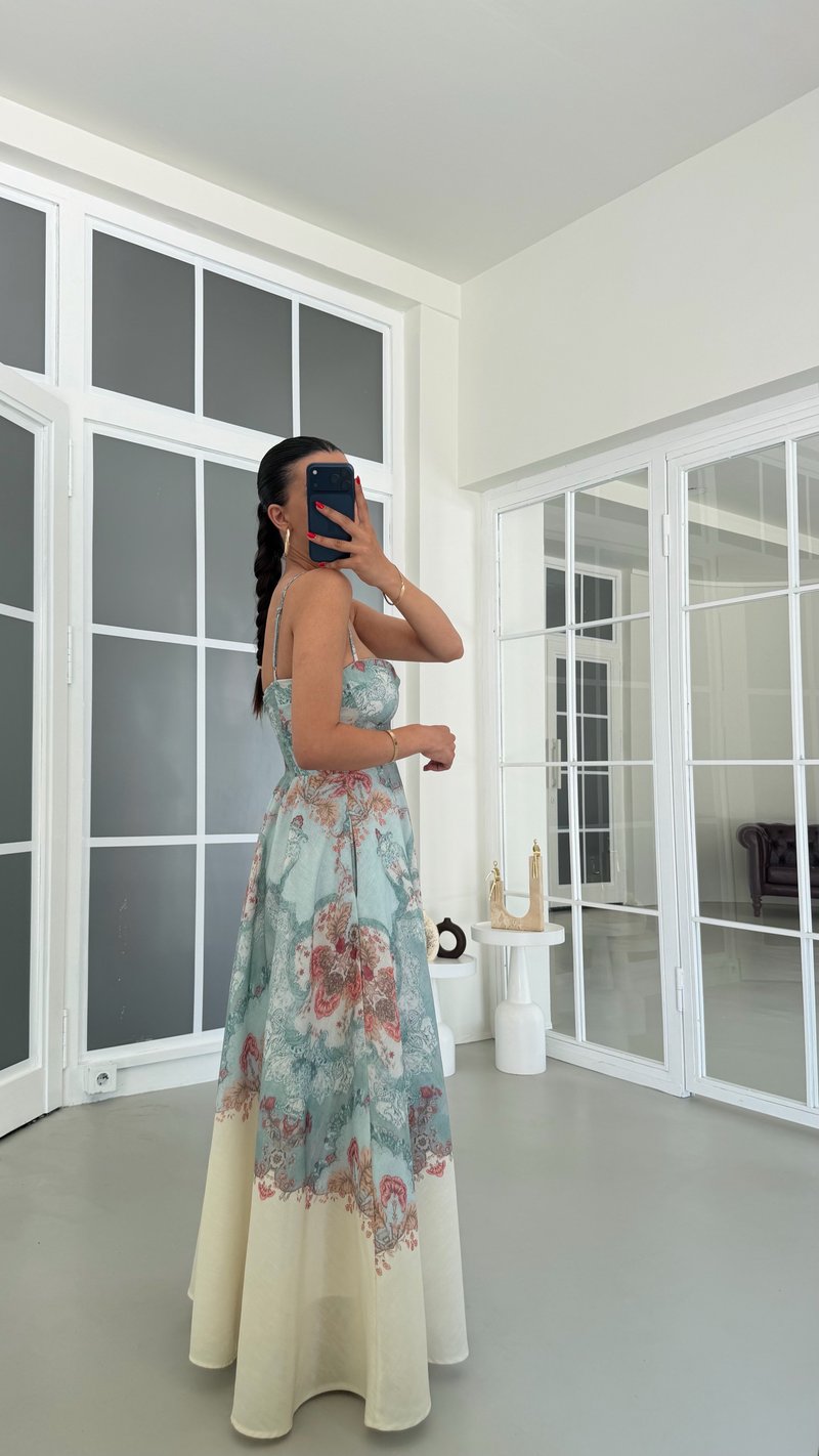 Çok Renkli Ayarlanabilir Askılı Desenli Pinterest Tasarım Elbise GAUS-01852