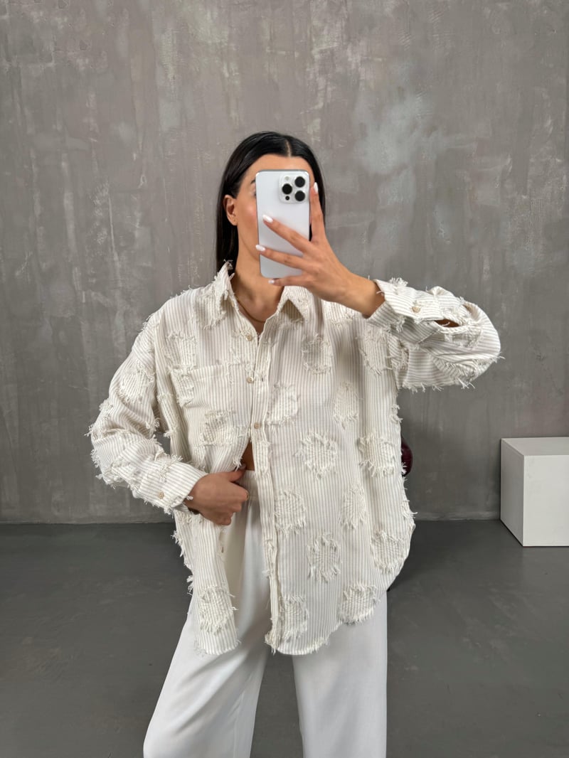 Vexor Mink Striped Tassel Detailed Linen Shirt