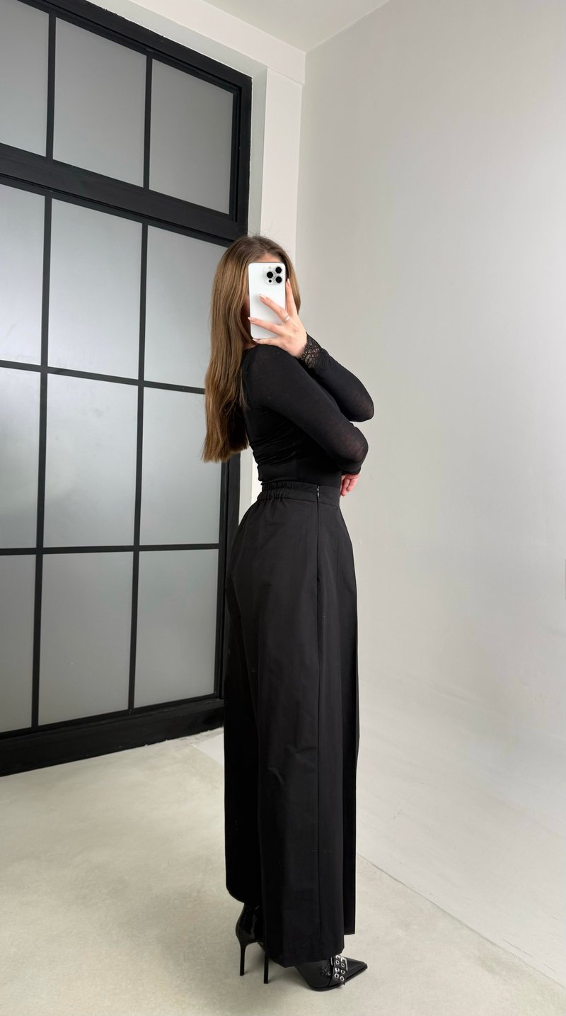 Siyah Beli Lastikli Tasarım Pantolon GAUS-00994