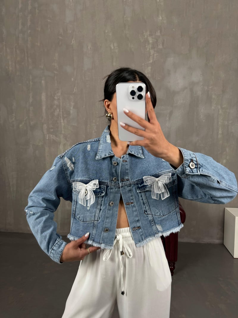 Yoso Mavi Fiyonk Detaylı Denim Ceket