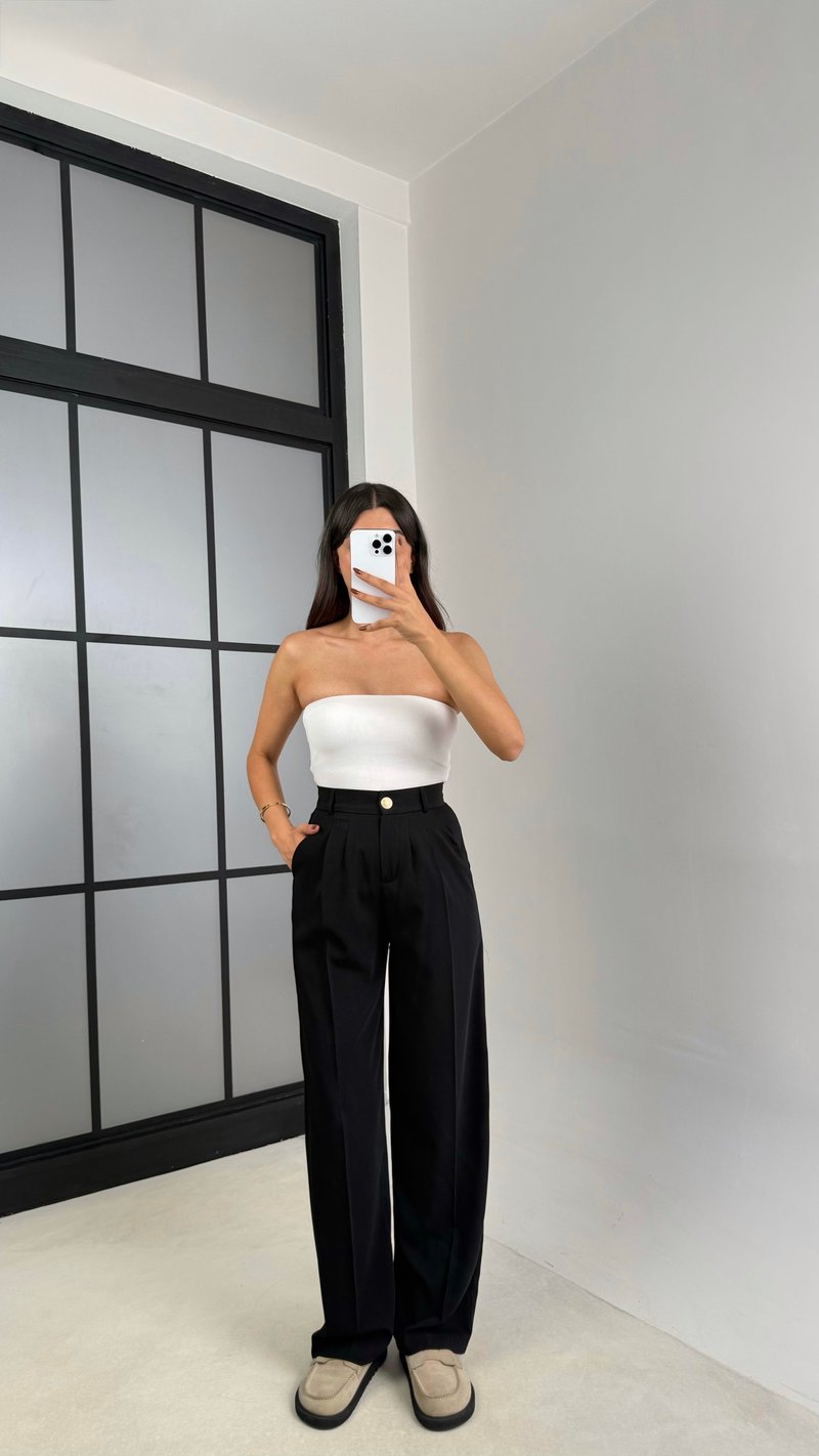 Siyah Gold Düğmeli Beli Lastikli Premium Pantolon GAUS-00141