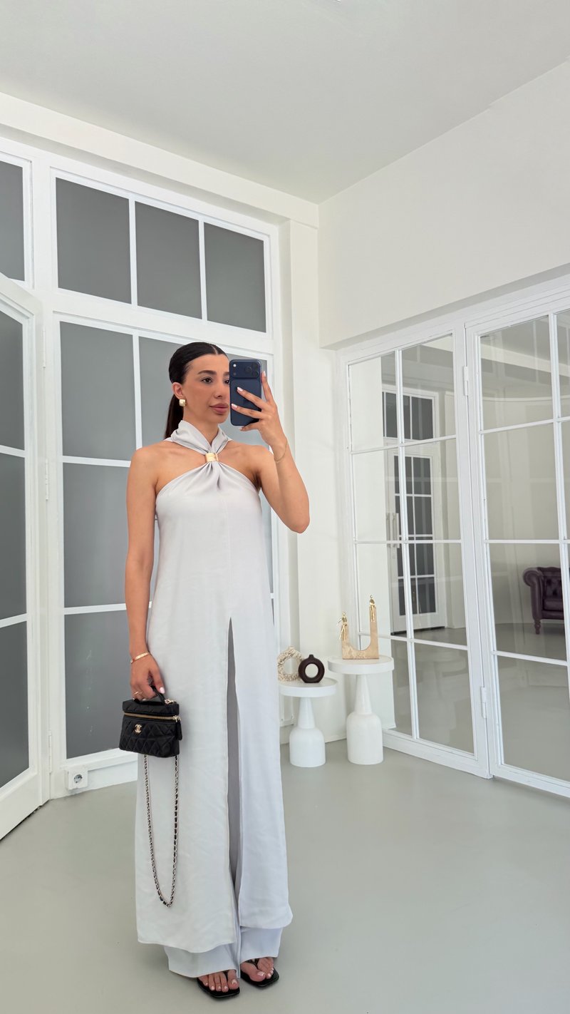 Gri Tulum Görünümlü Bluz Pantolon İkili Premium Takım GAUS-01738