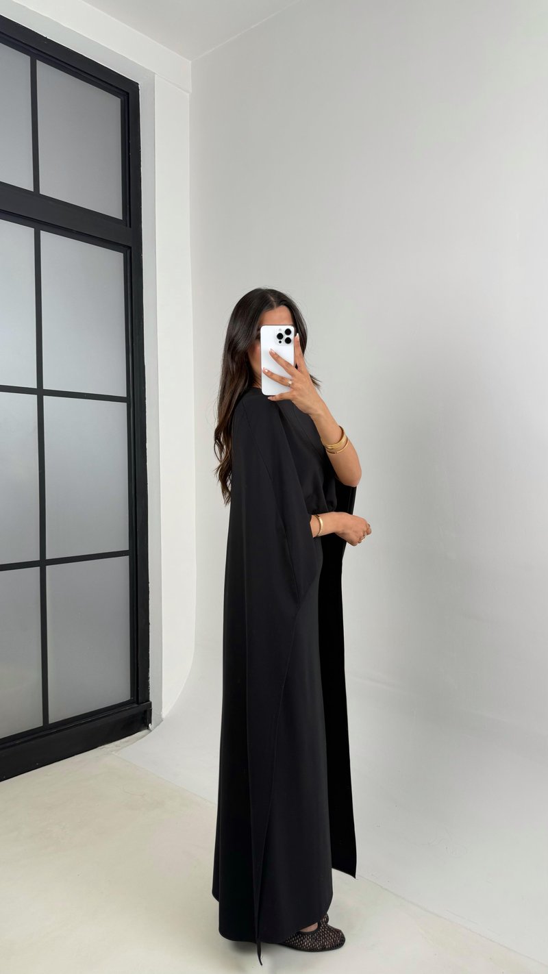 Siyah Pelerinli Elbise Modal Premium Takım Gaus00625