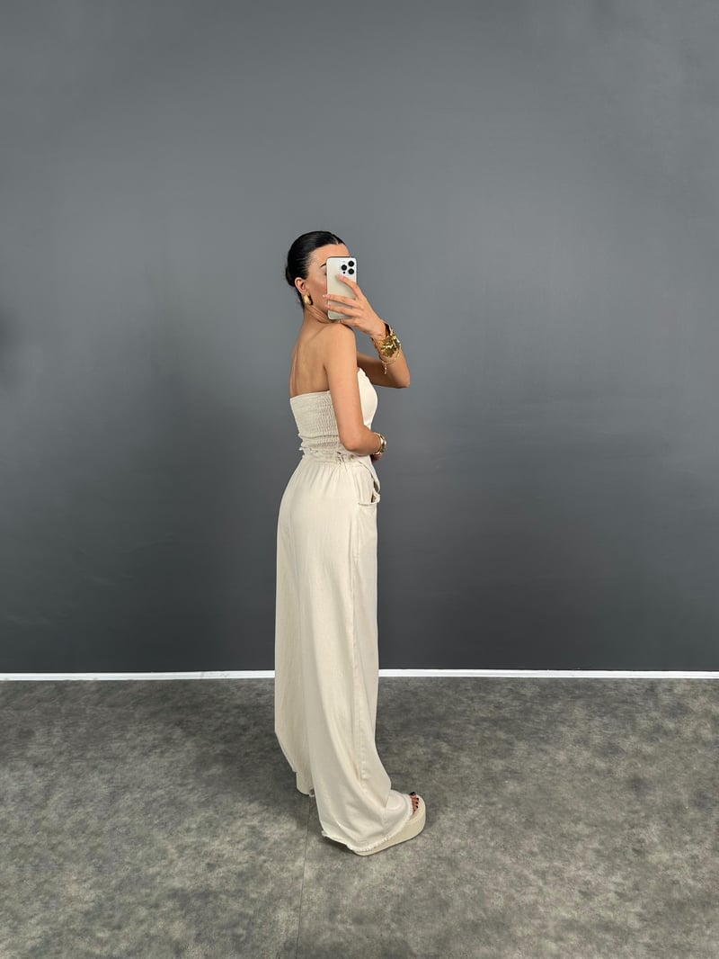 Spino Taş Gabardin Crop Bol Paça Pantolon Takım